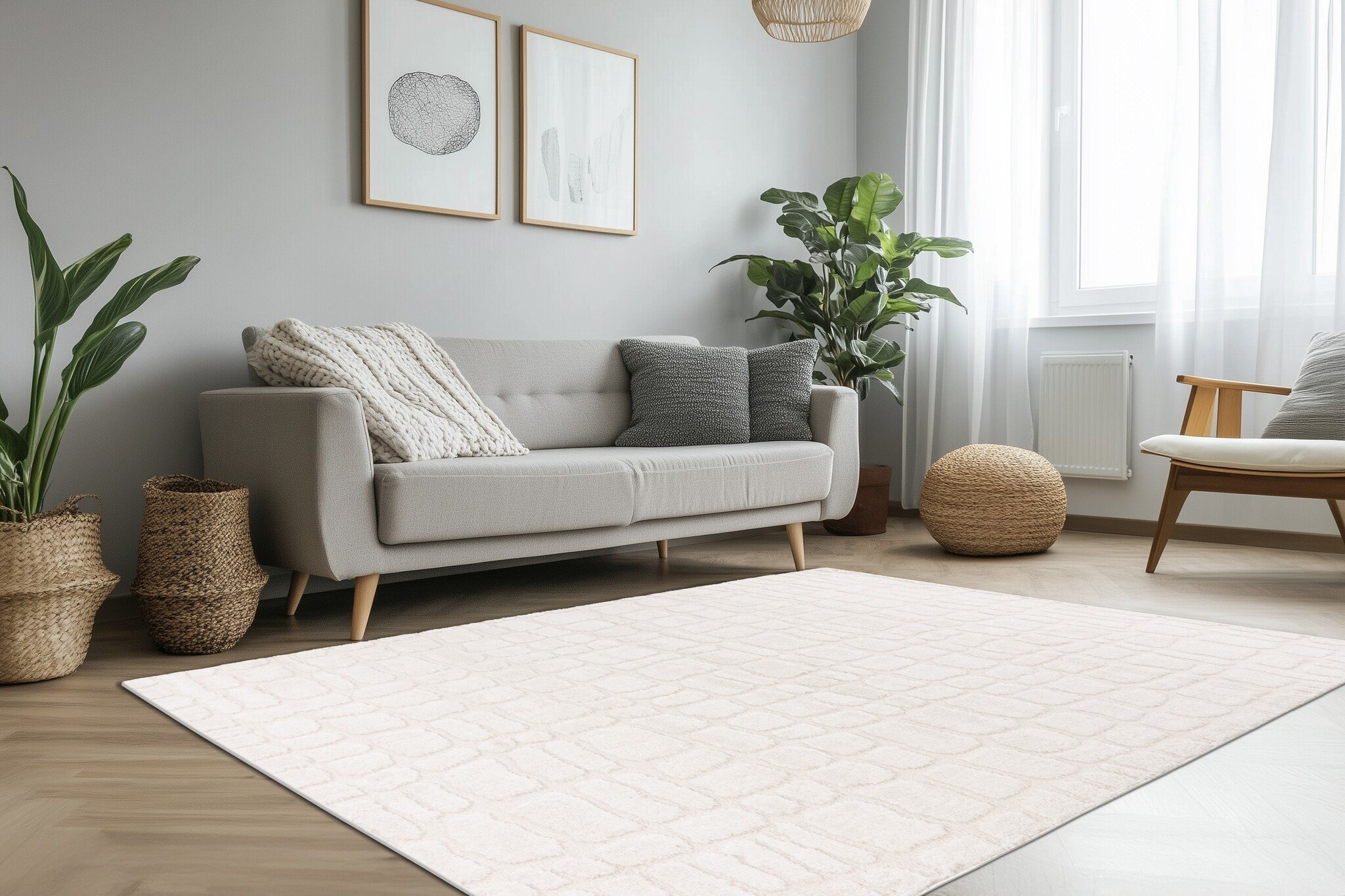 Lotus Home - Modern Vloerkleed - 100% Polyester, Laagpolig, 3D Effect - Creme