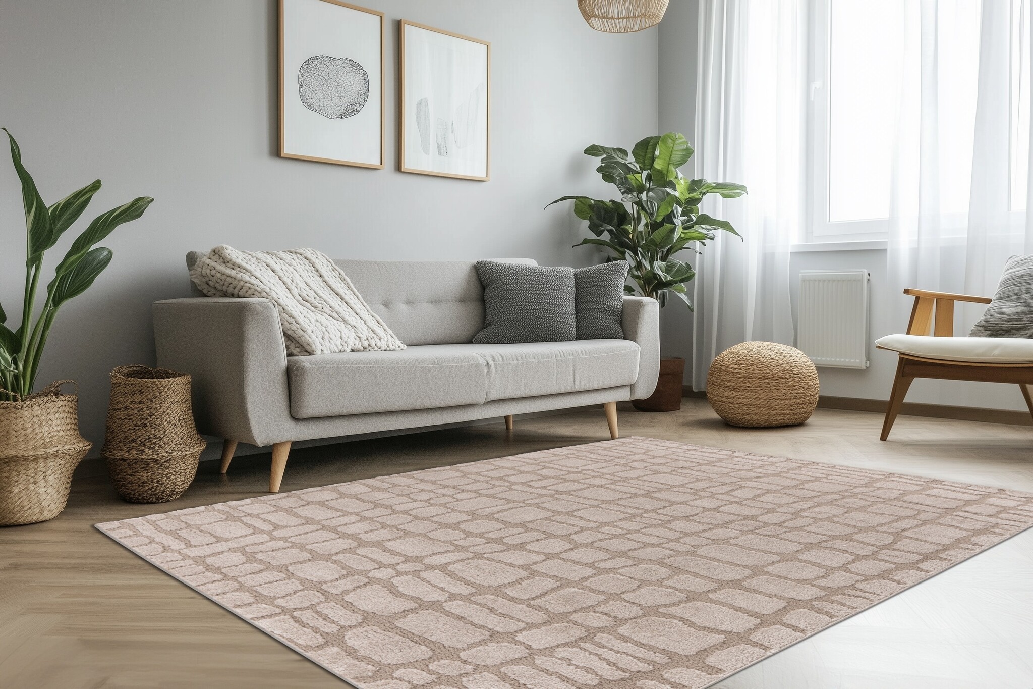 Lotus Home - Modern Vloerkleed - 100% Polyester, Laagpolig, 3D Effect - Beige