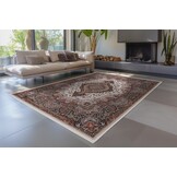 Dunya Klassiek Isfahan - Oosters Vloerkleed - Laagpolig, Wasbaar, Anti-Slip, 100% Polyester - Creme Multi