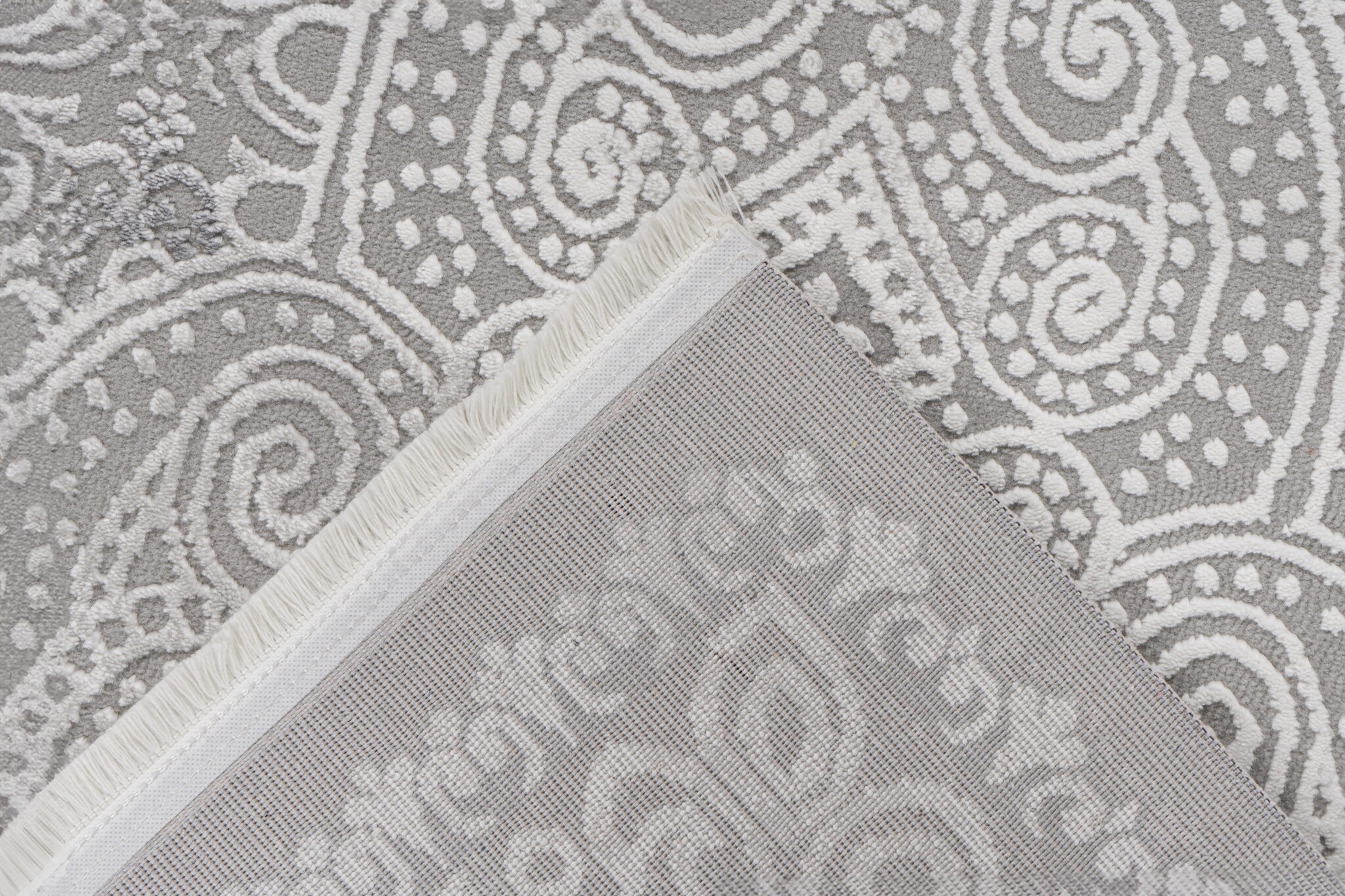 Eli Home Style - Klassiek Vloerkleed - Laagpolig, 3D-Look, Franjes, Soft Touch - Zilver