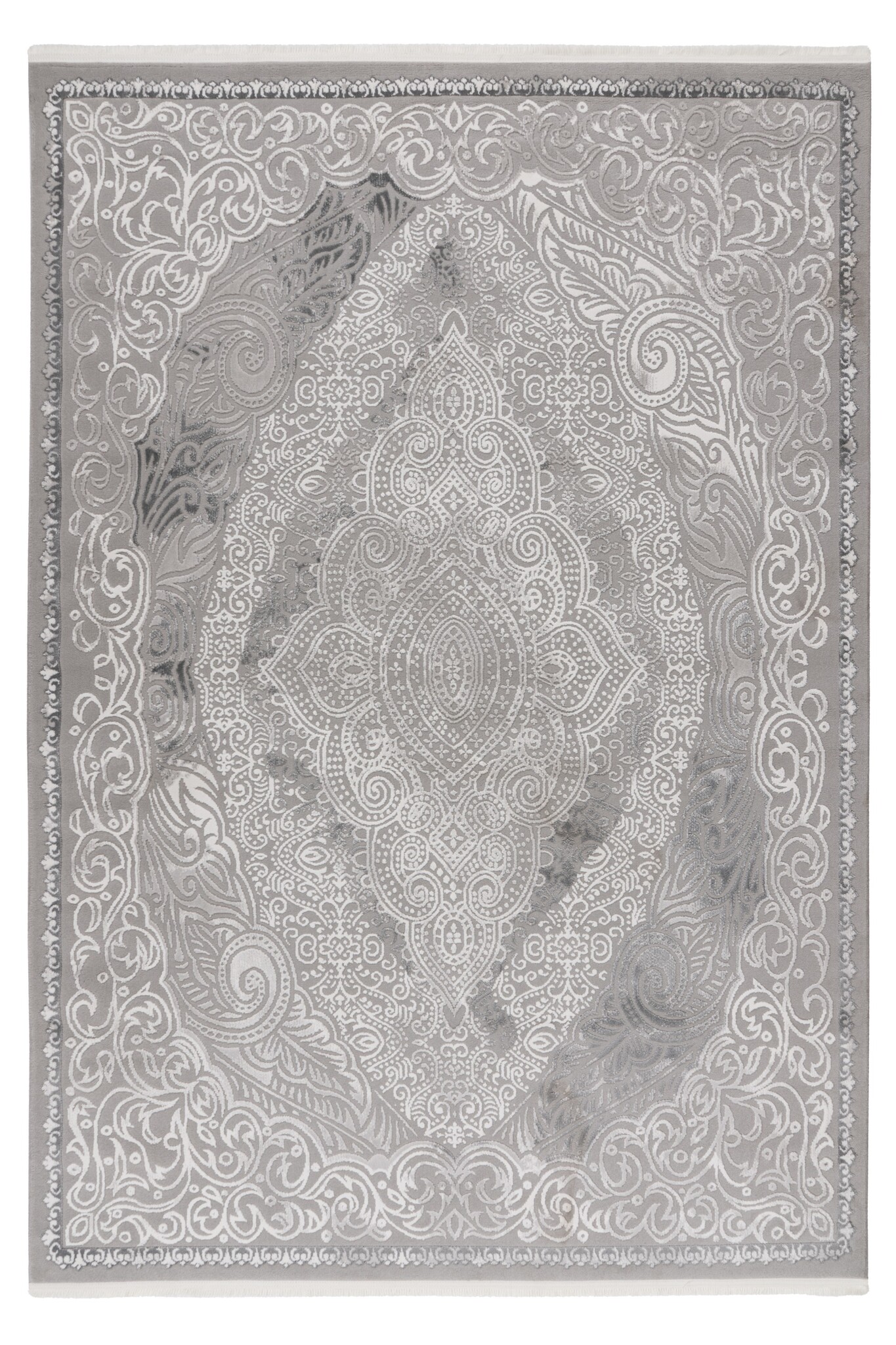 Eli Home Style - Klassiek Vloerkleed - Laagpolig, 3D-Look, Franjes, Soft Touch - Zilver
