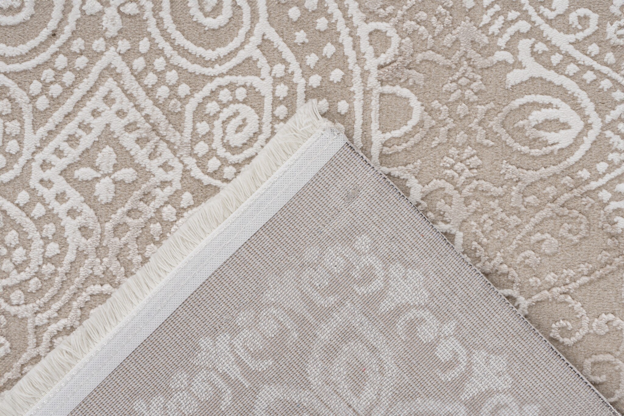 Eli Home Style - Klassiek Vloerkleed - Laagpolig, 3D-Look, Franjes, Soft Touch - Beige