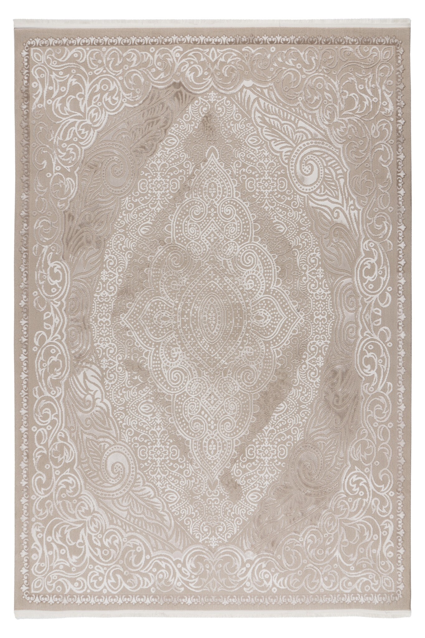 Eli Home Style - Klassiek Vloerkleed - Laagpolig, 3D-Look, Franjes, Soft Touch - Beige