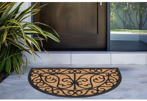 Bogota Kokos - Deurmat - Halfrond - Droogloopmat – Beige / Zwart - Slijtvast & 100% Kokosvezel