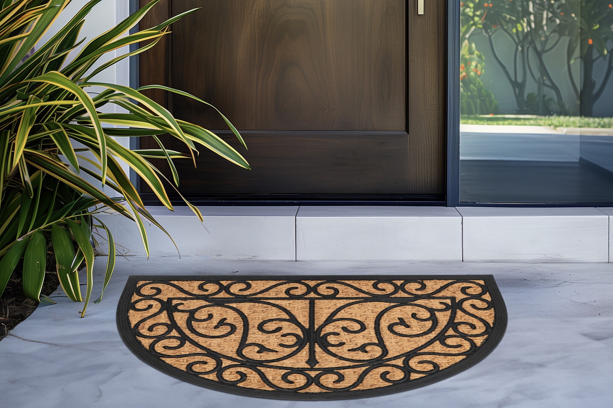 Bogota Kokos - Deurmat - Halfrond - Droogloopmat – Beige / Zwart - Slijtvast & 100% Kokosvezel