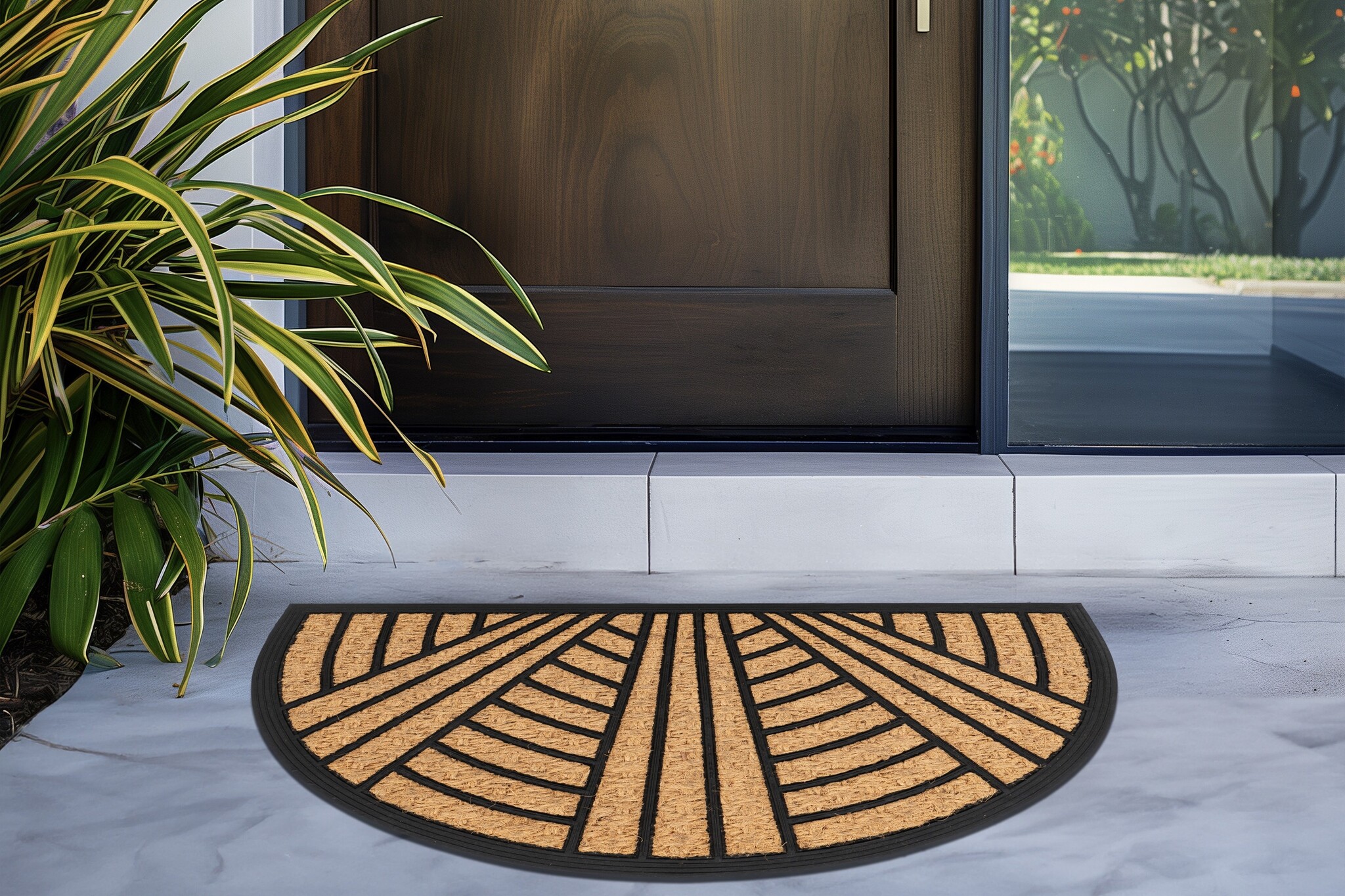 Bogota Kokos - Deurmat - Halfrond - Droogloopmat – Beige / Zwart - Slijtvast & 100% Kokosvezel