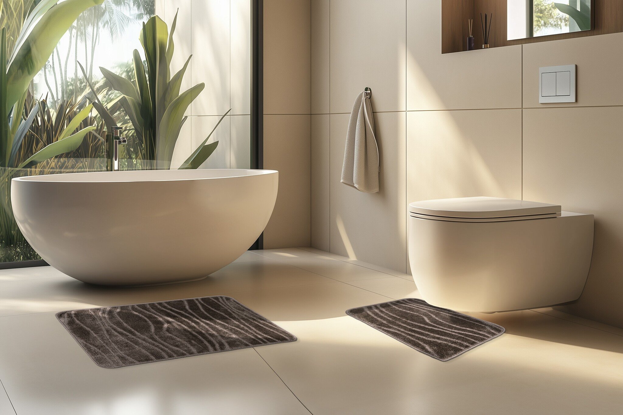 Bari Badmat / Toiletmat - Badkamer Set 2-Delig - Wasbaar - Anti-slip - Taupe