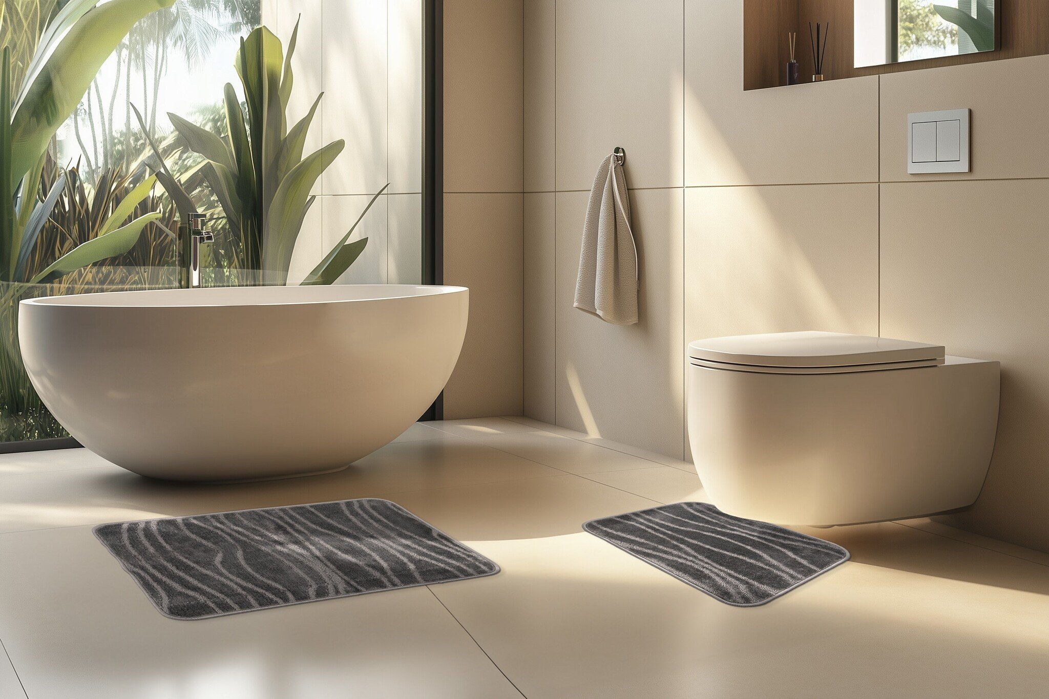 Bari Badmat / Toiletmat - Badkamer Set 2-Delig - Wasbaar - Anti-slip - Grijs