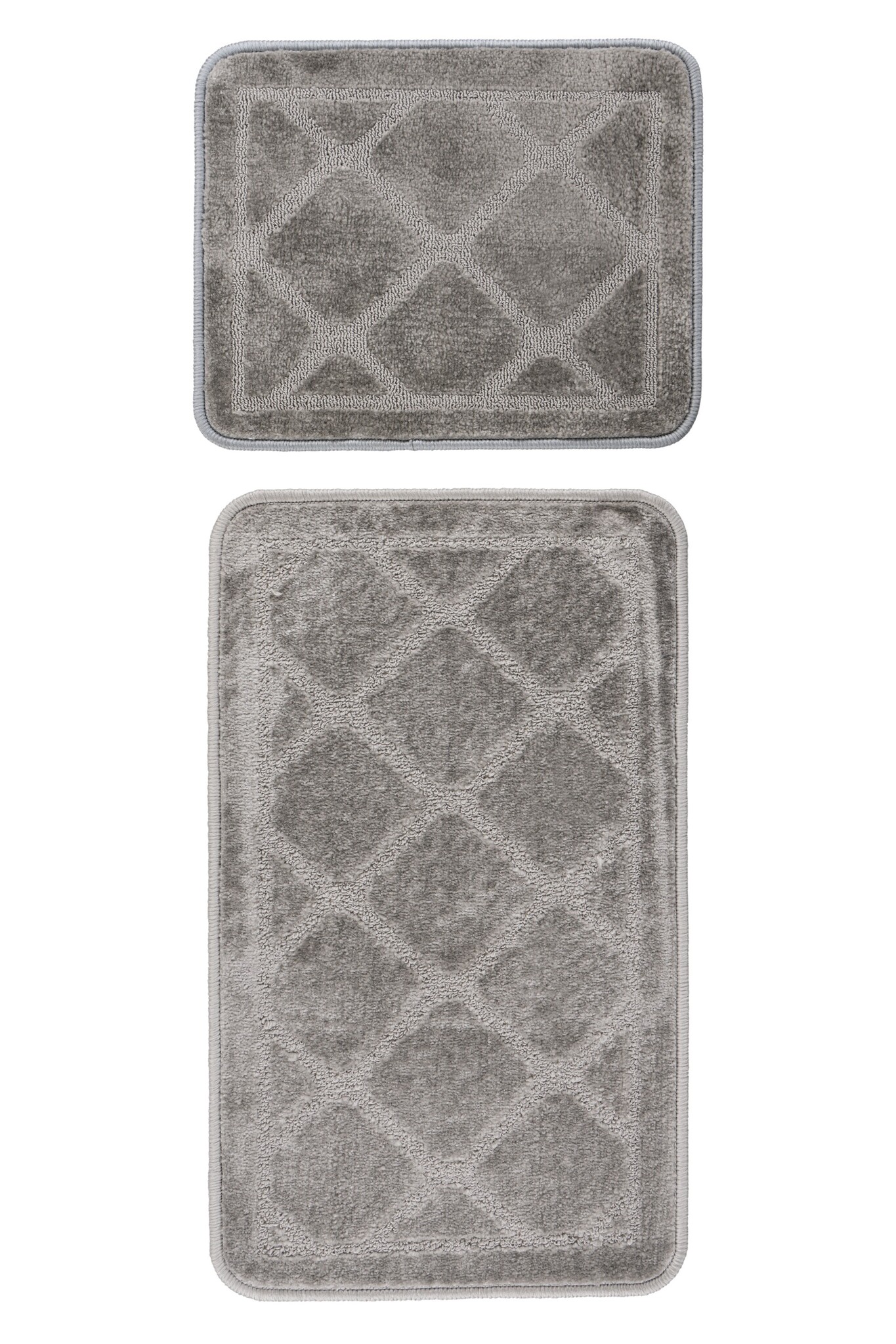Bari Badmat / Toiletmat - Badkamer Set 2-Delig - Wasbaar - Anti-slip - Zilver
