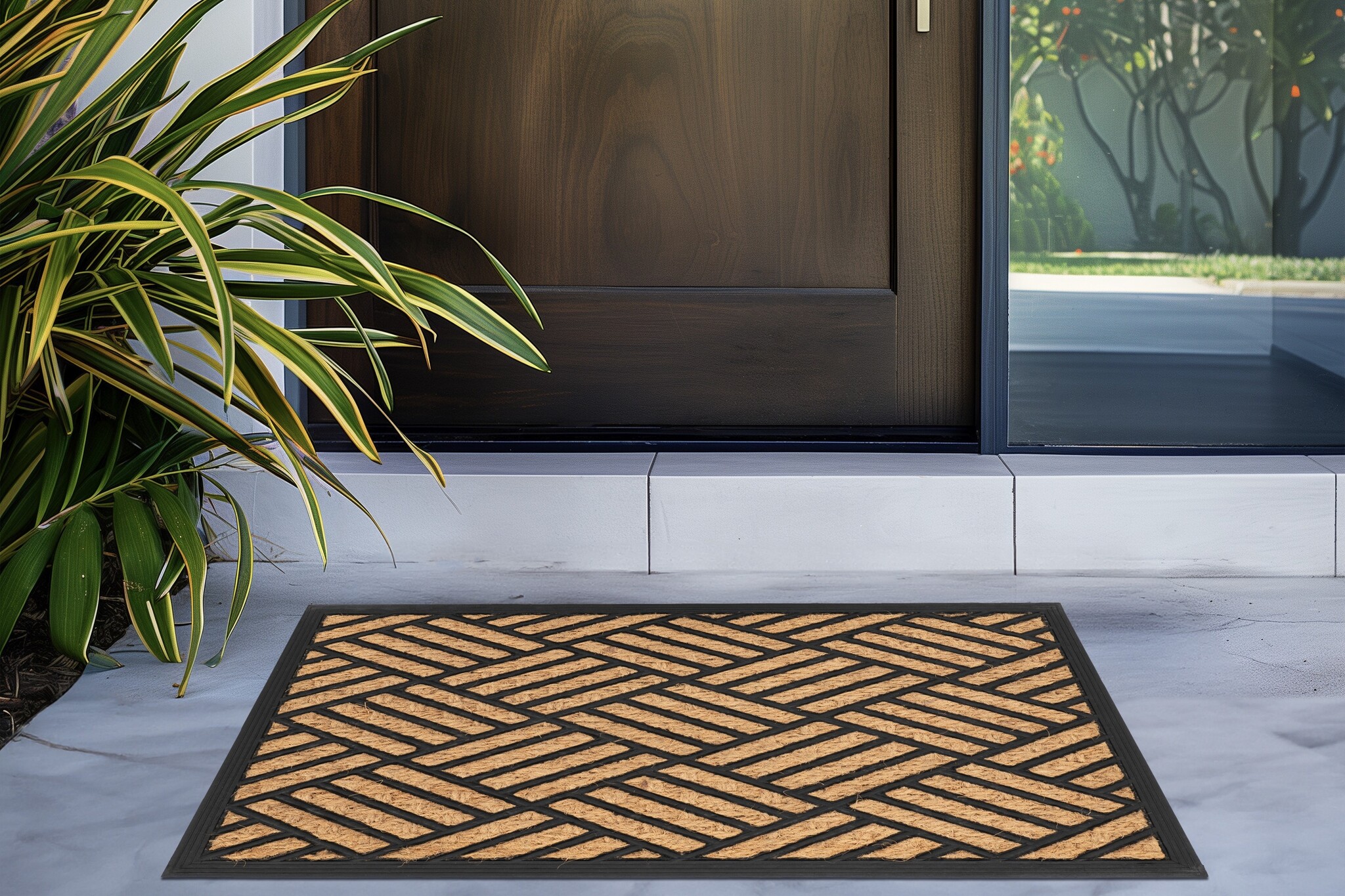 Bali Kokos - Deurmat - Droogloopmat – Beige / Zwart - Slijtvast & 100% Kokosvezel