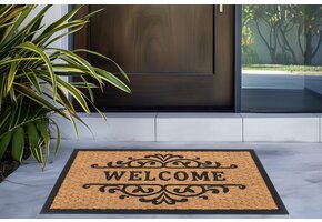 Bali Welcome - Deurmat - Droogloopmat – Beige / Zwart - Slijtvast & 100% Kokosvezel