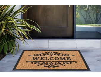 Bali Welcome - Deurmat - Droogloopmat – Beige / Zwart - Slijtvast & 100% Kokosvezel