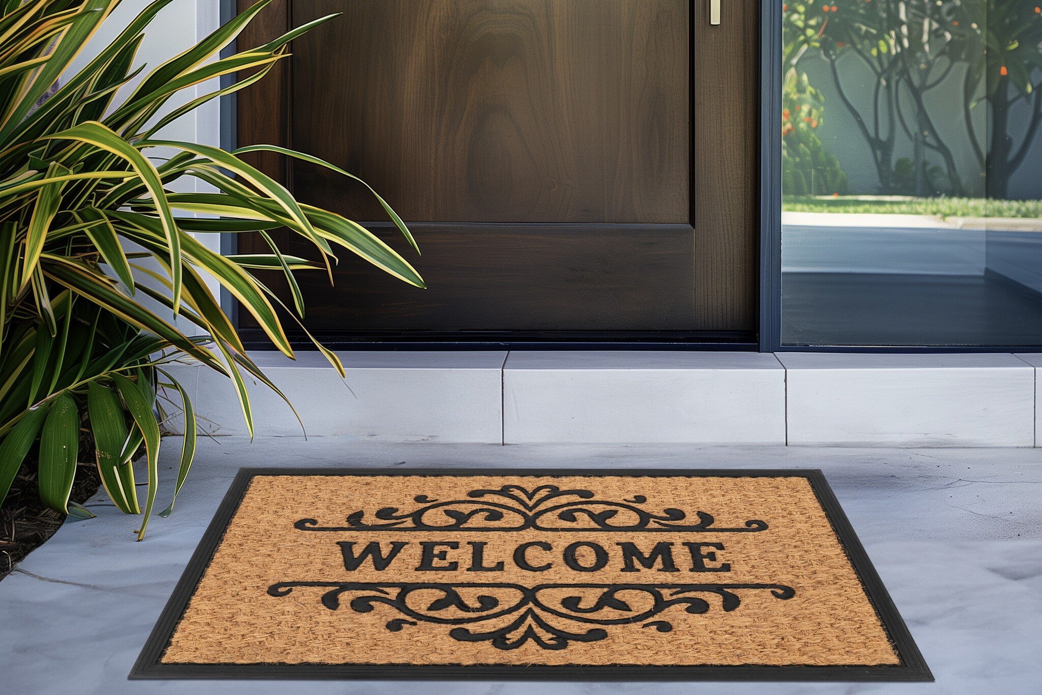 Bali Welcome - Deurmat - Droogloopmat – Beige / Zwart - Slijtvast & 100% Kokosvezel