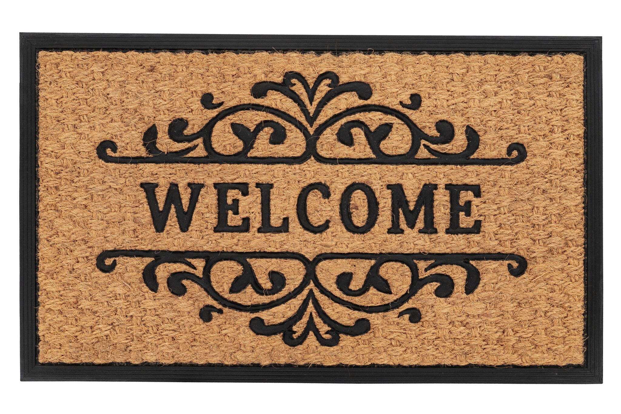 Bali Welcome - Deurmat - Droogloopmat – Beige / Zwart - Slijtvast & 100% Kokosvezel