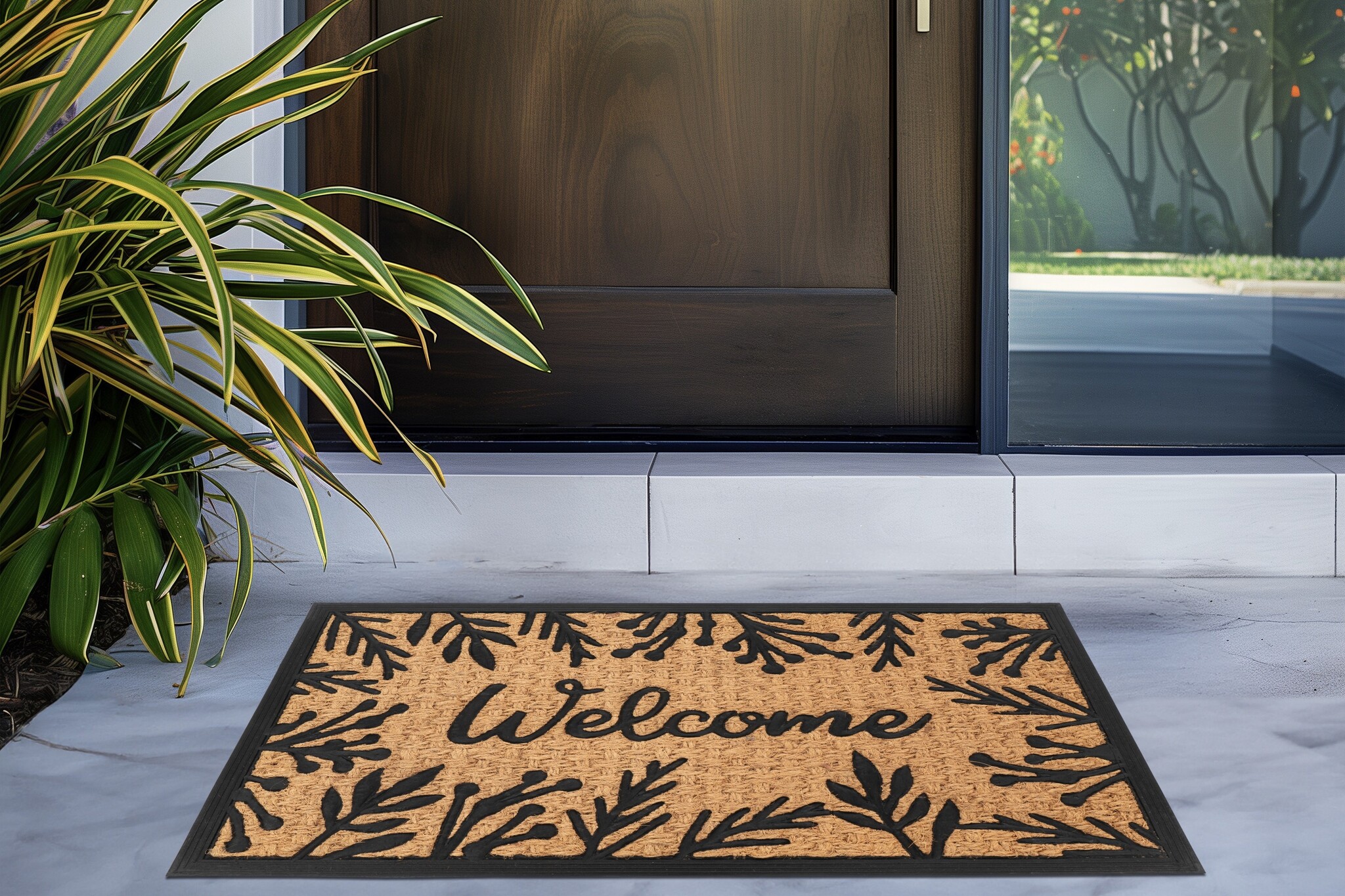 Bali Welcome - Deurmat - Droogloopmat – Beige / Zwart - Slijtvast & 100% Kokosvezel