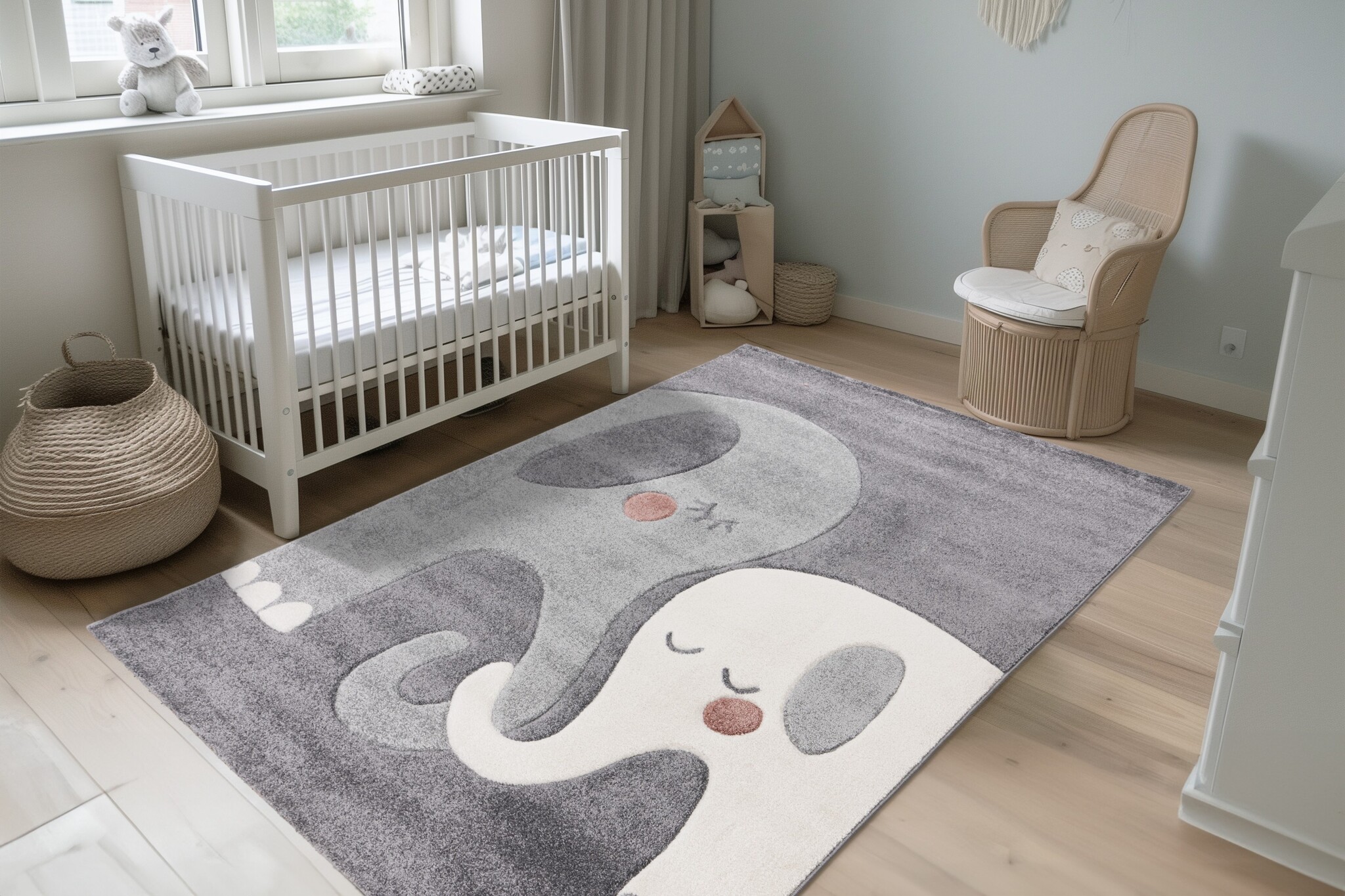 Kindervloerkleed Happy Olifant – Zacht vloerkleed – Speelkleed voor Kinderkamer – Grijs
