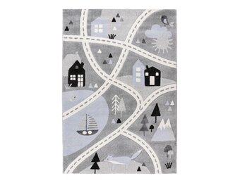 Kindervloerkleed Happy Verkeer – Zacht vloerkleed – Speelkleed voor Kinderkamer – Grijs