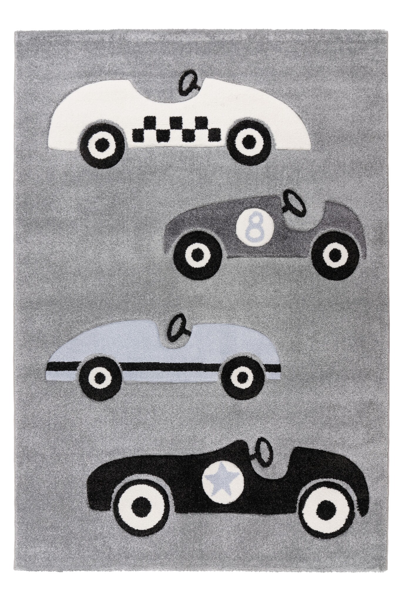 Kindervloerkleed Happy Cars – Zacht vloerkleed – Speelkleed voor Kinderkamer – Grijs