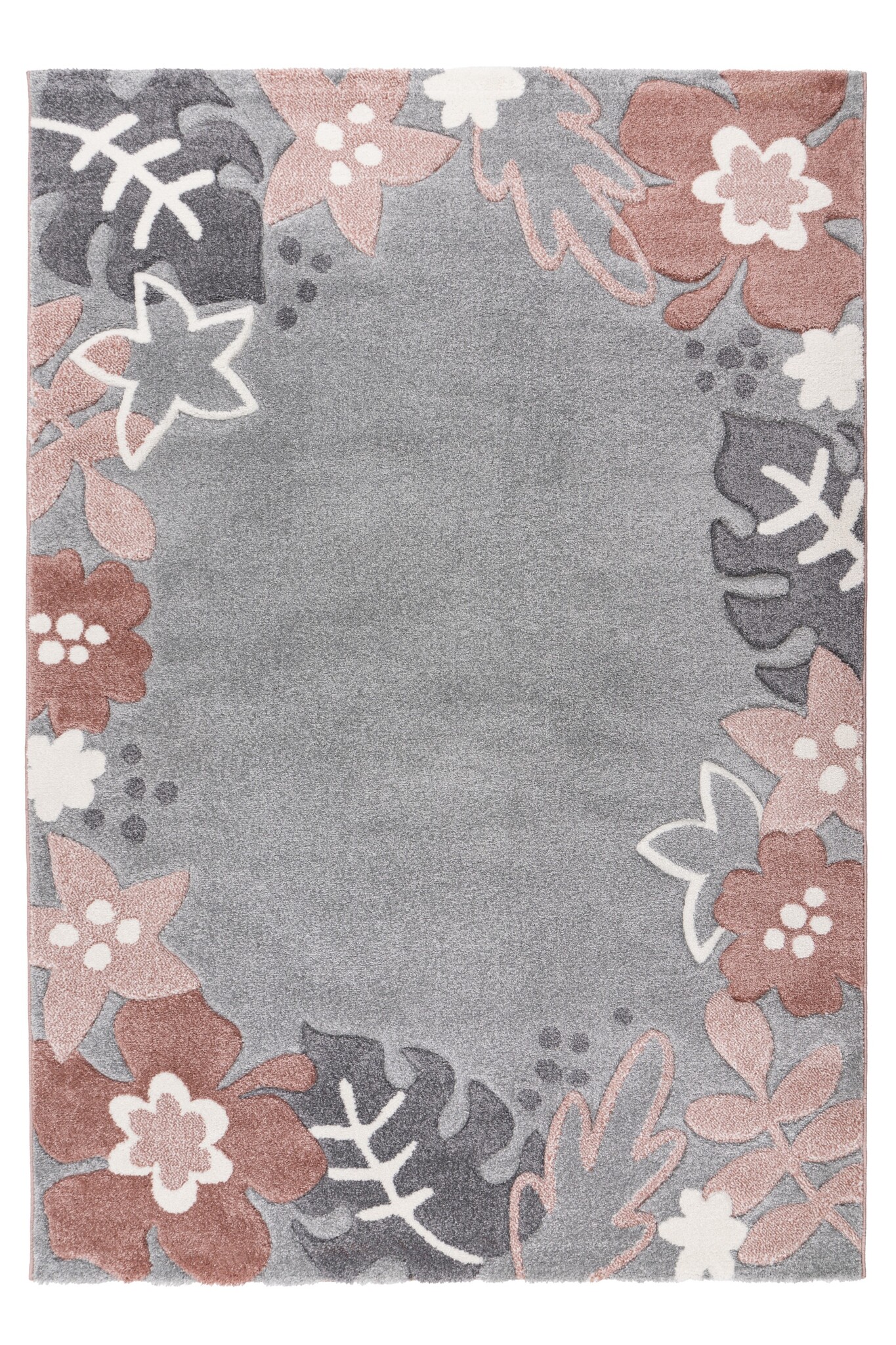 Happy Bloemen Kindervloerkleed Grijs