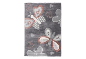 Kindervloerkleed Happy Vlinders – Zacht vloerkleed – Speelkleed voor Kinderkamer – Grijs