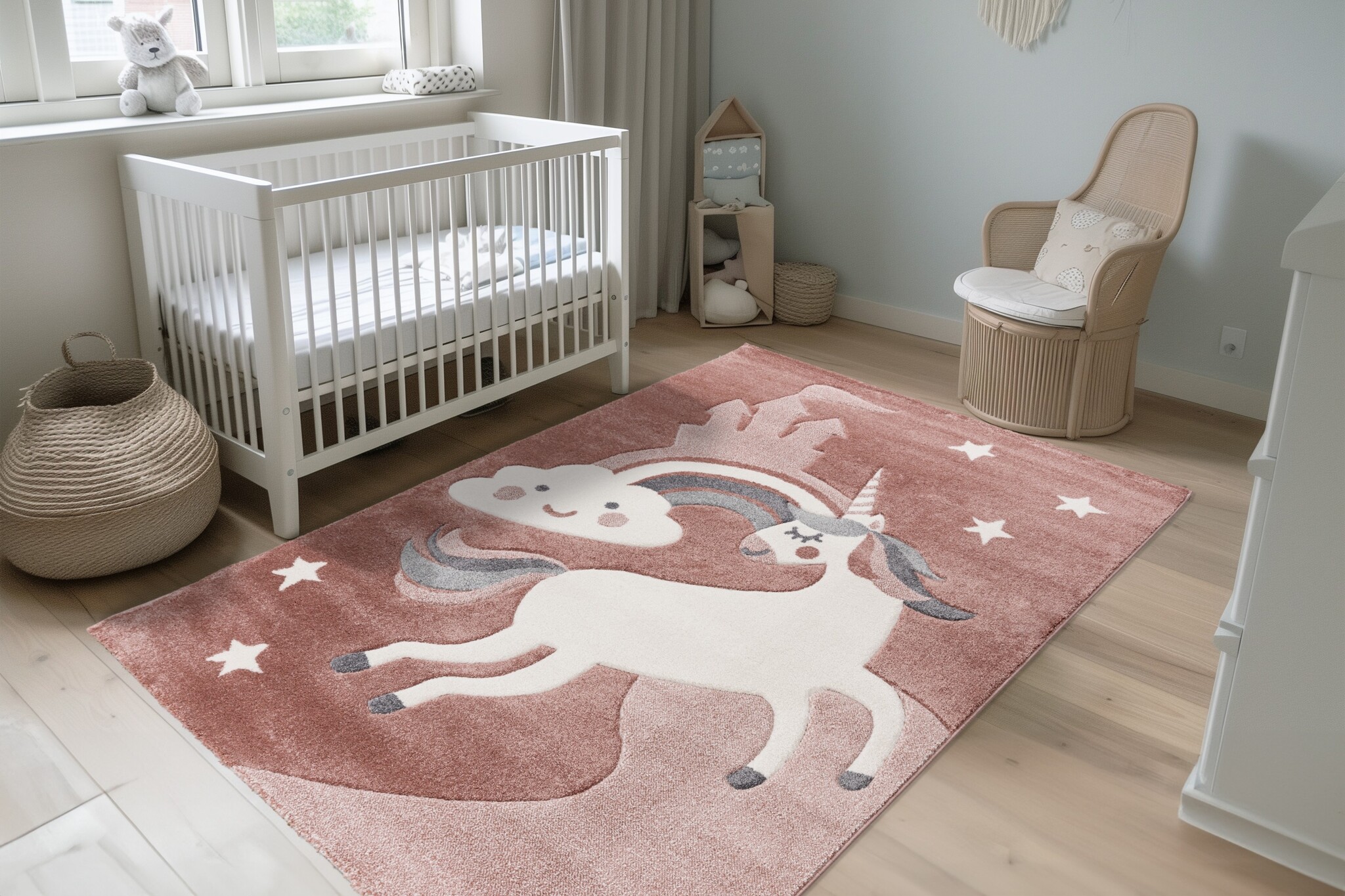 Kindervloerkleed Happy Unicorn – Zacht vloerkleed – Speelkleed voor Kinderkamer – Roze