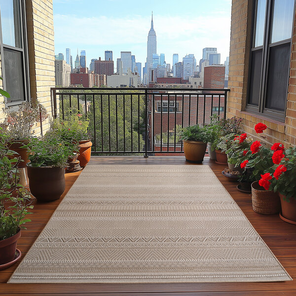 Carpetsale24 Buitentapijt, Binnen en Buiten Tapijt Crèmekleur 80x250 cm, Geruit bohemien ontwerp, Wasbaar, Weerbestendig, Outdoor Tapijt voor Woonkamer, Slaapkamer, Terras, Loper Tapijt