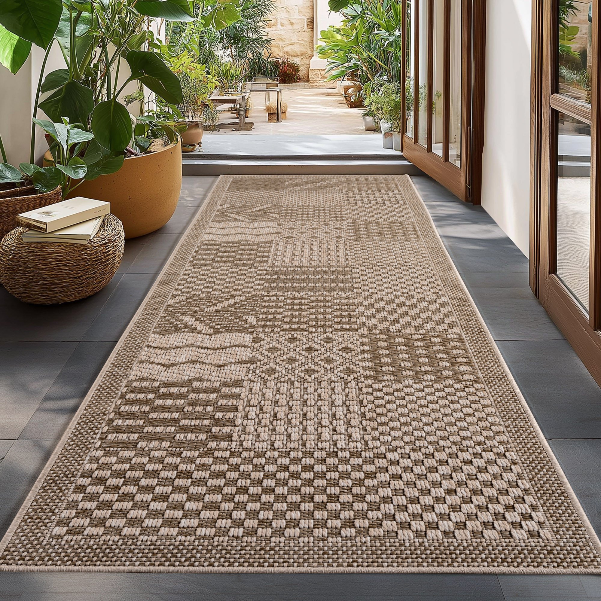 Buitenkleed IBIZA – Effen Vloerkleed – 3D Look – Voor Tuin, Terras & Binnen - Beige