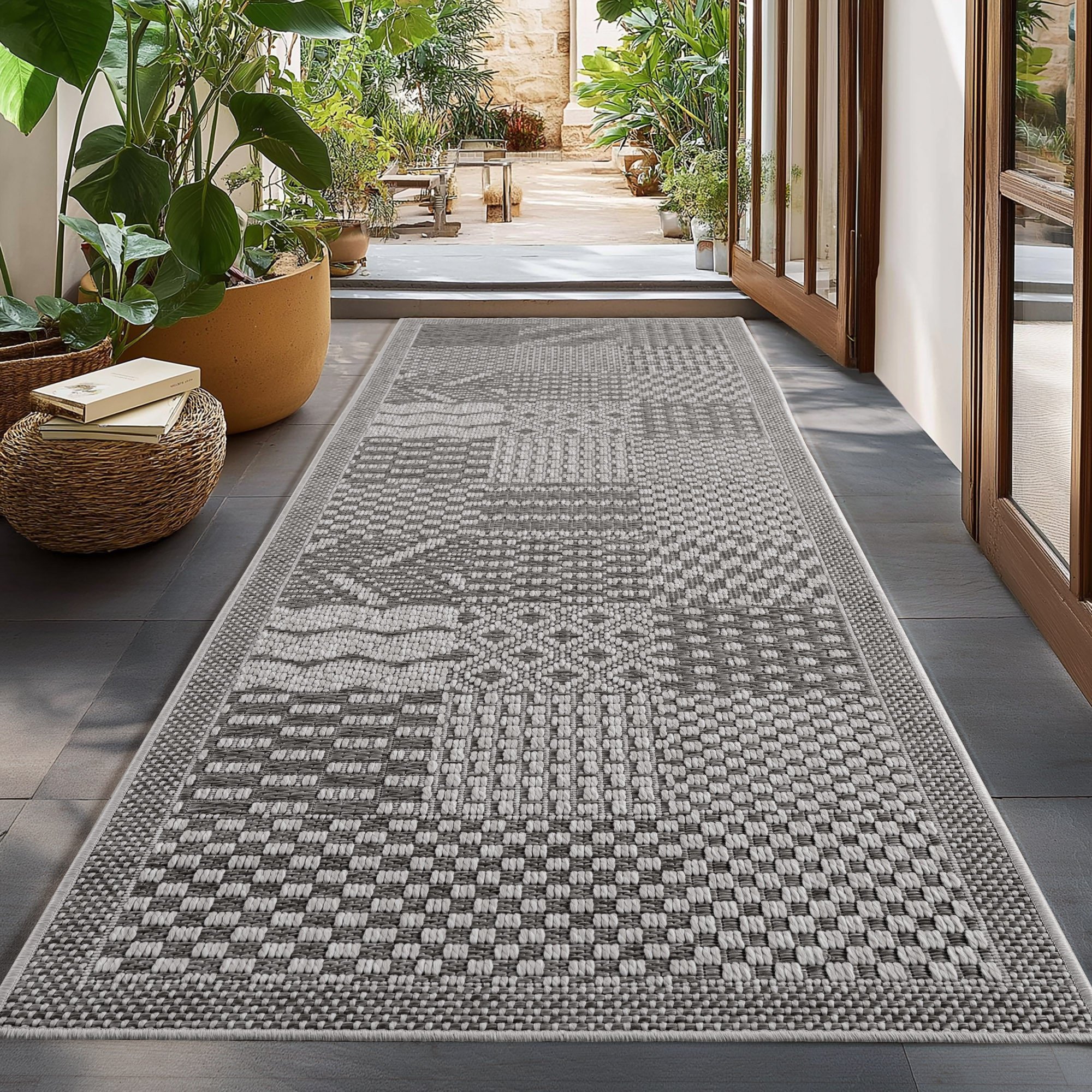 Buitenkleed IBIZA – Effen Vloerkleed – 3D Look – Voor Tuin, Terras & Binnen - Grijs