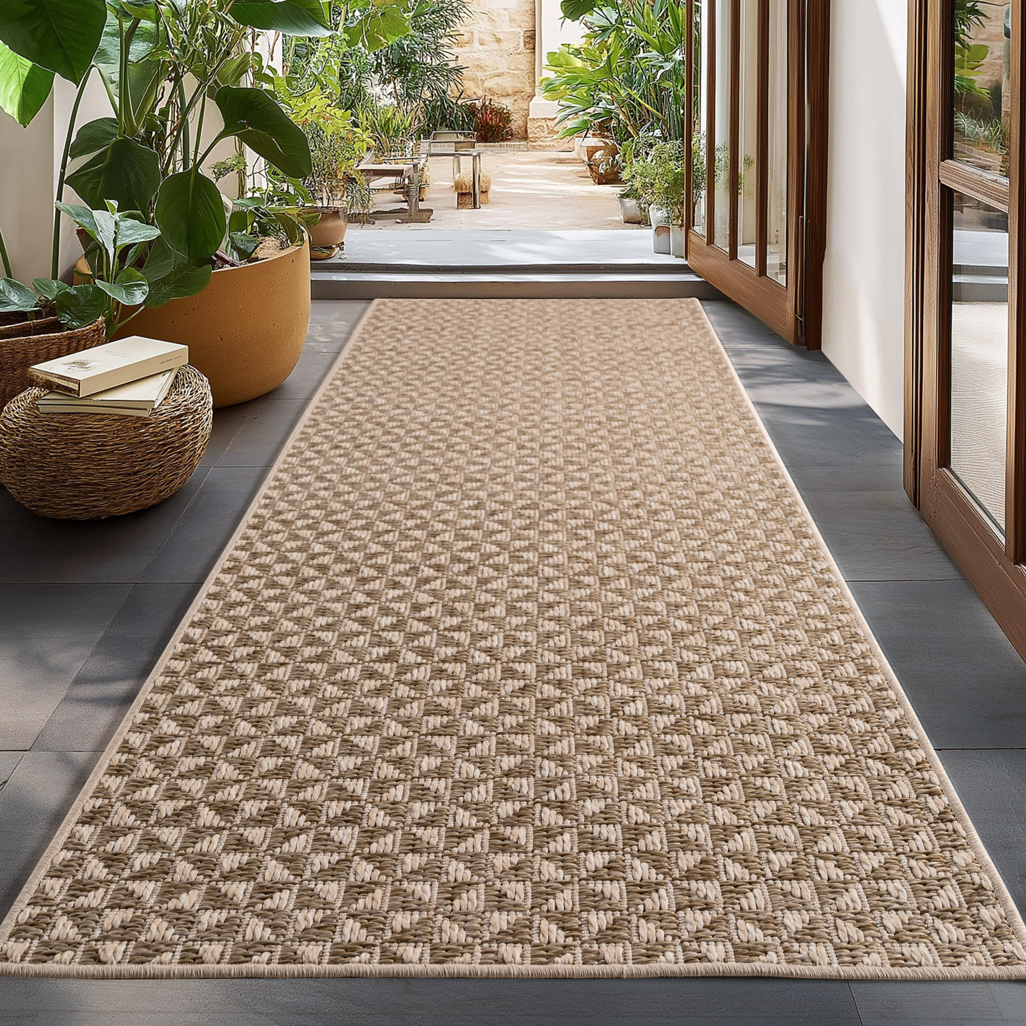 Buitenkleed IBIZA – Effen Vloerkleed – 3D Look – Voor Tuin, Terras & Binnen - Beige