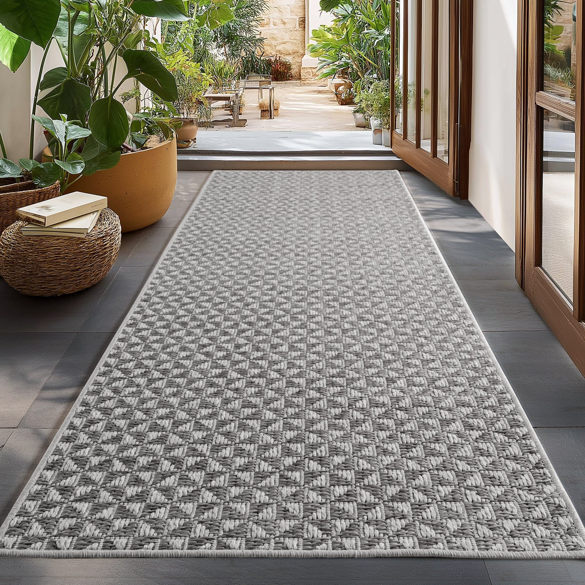 Buitenkleed IBIZA – Effen Vloerkleed – 3D Look – Voor Tuin, Terras & Binnen - Grijs