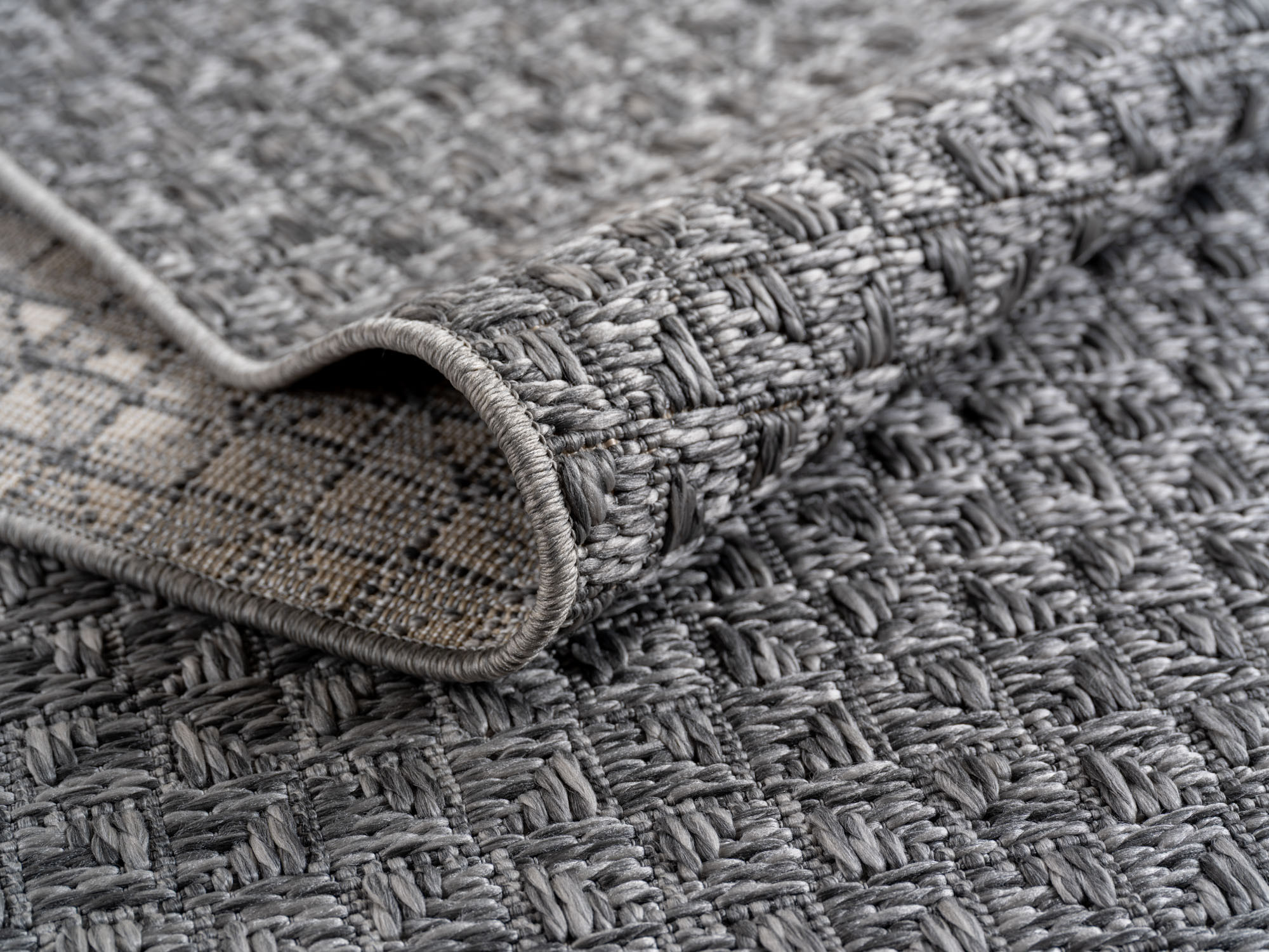 Buitenkleed IBIZA – Effen Vloerkleed – 3D Look – Voor Tuin, Terras & Binnen - Grijs