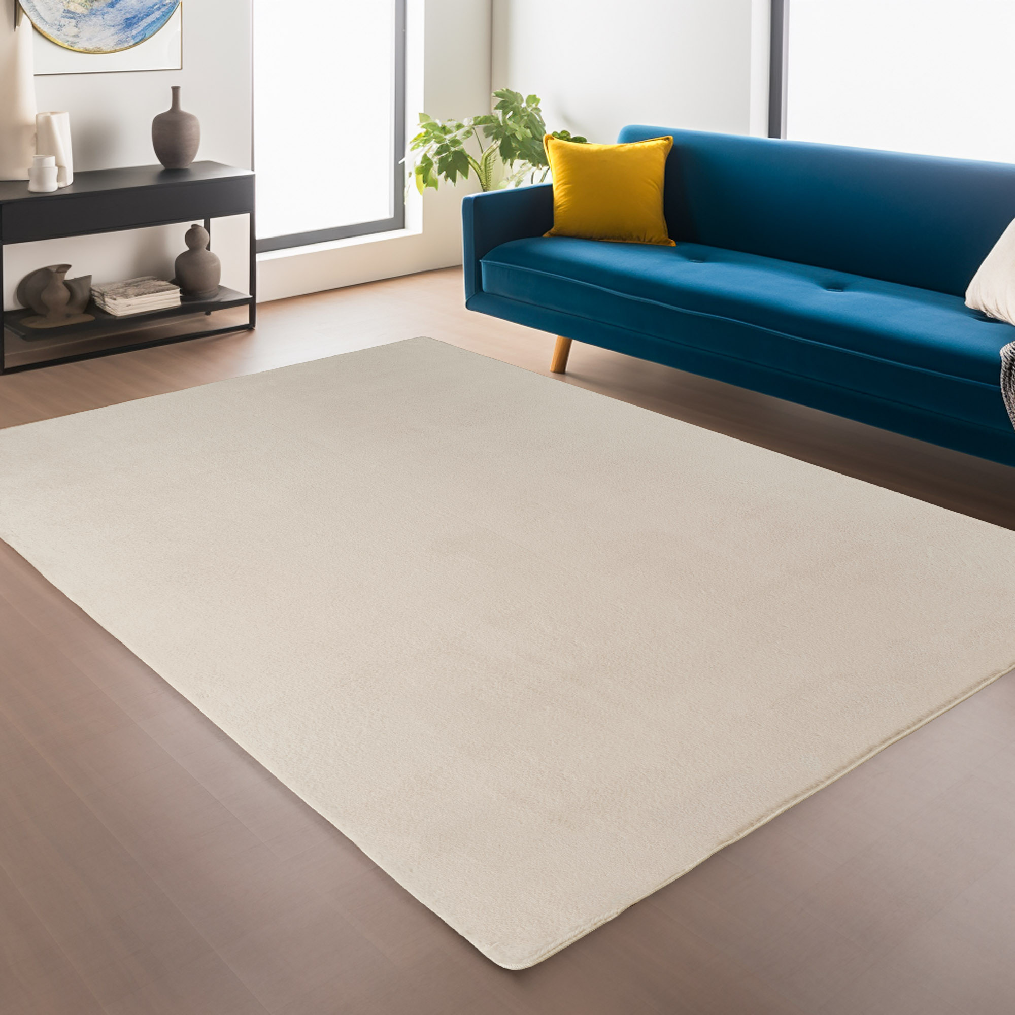 JOY Effen Soft Rond Vloerkleed – 100% Polyester – Anti-Slip - Creme