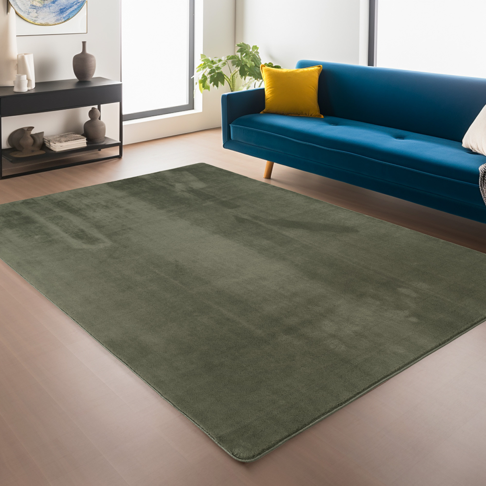 JOY Effen Soft Rond Vloerkleed – 100% Polyester – Anti-Slip - Groen