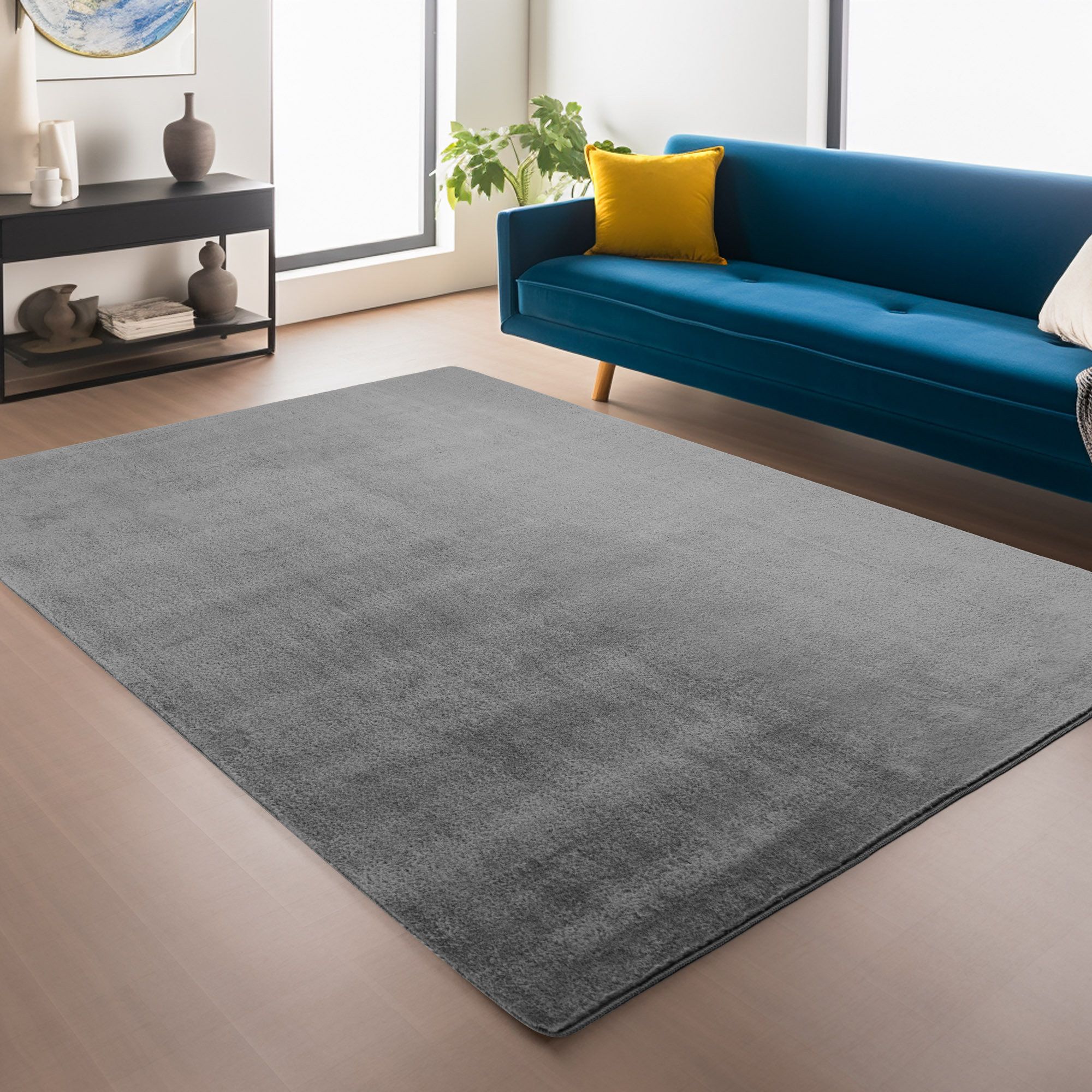 JOY Effen Soft Rond Vloerkleed – 100% Polyester – Anti-Slip - Grijs