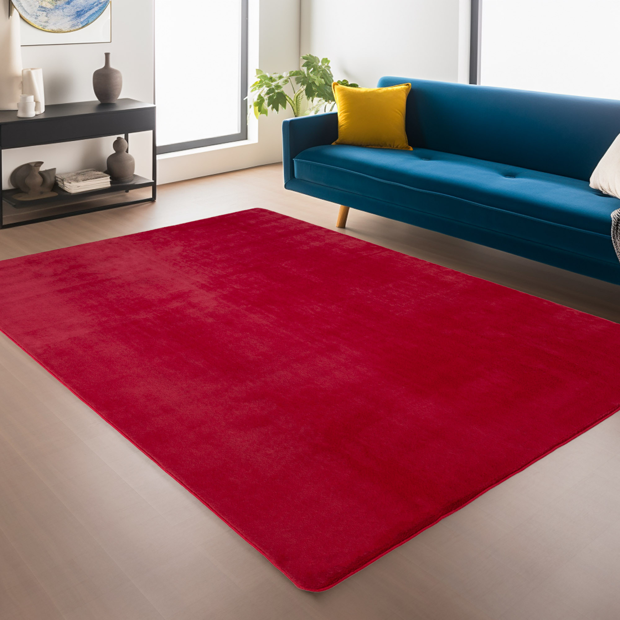 JOY Effen Soft Vloerkleed – 100% Polyester – Anti-Slip - Rood