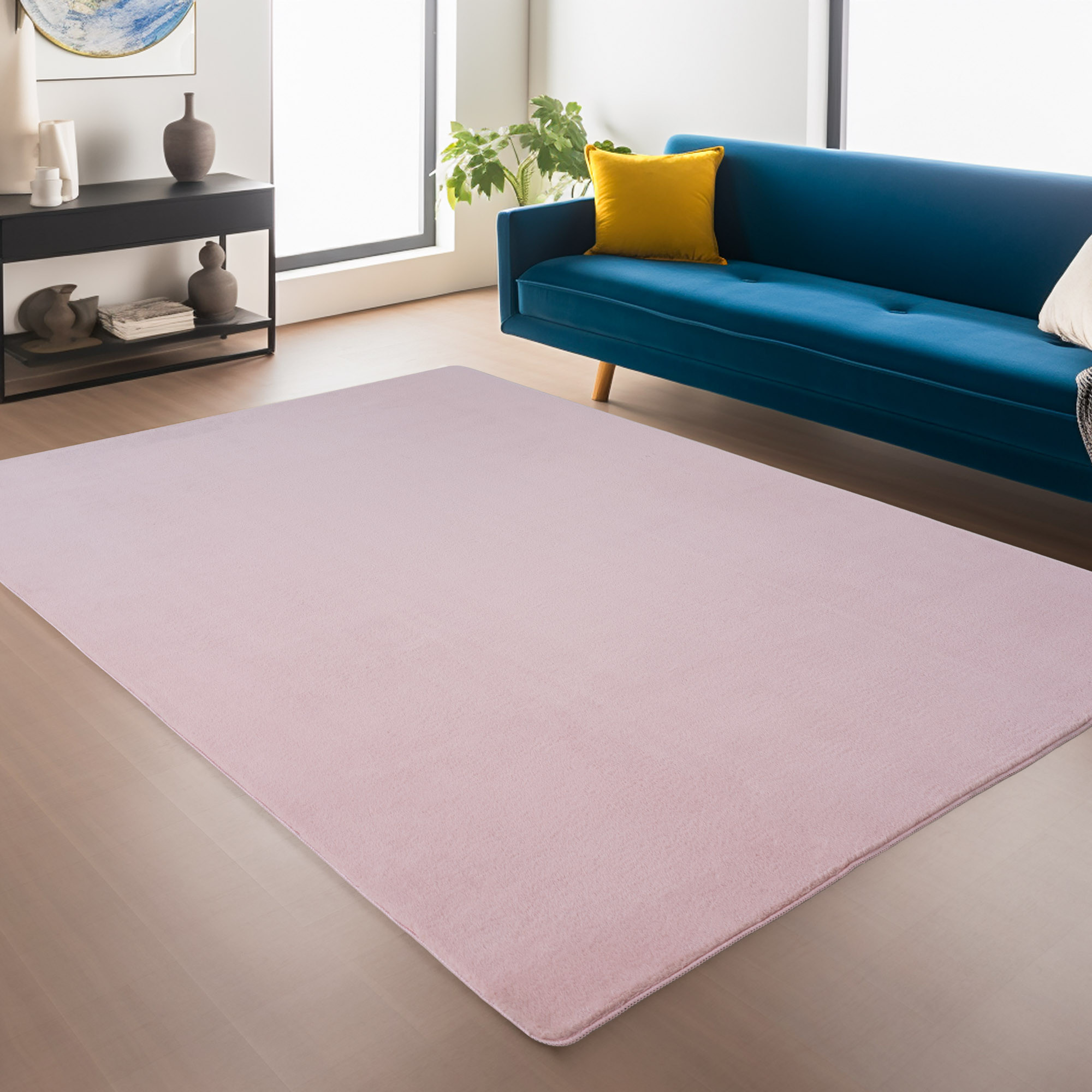 JOY Effen Soft Rond Vloerkleed – 100% Polyester – Anti-Slip - Roze