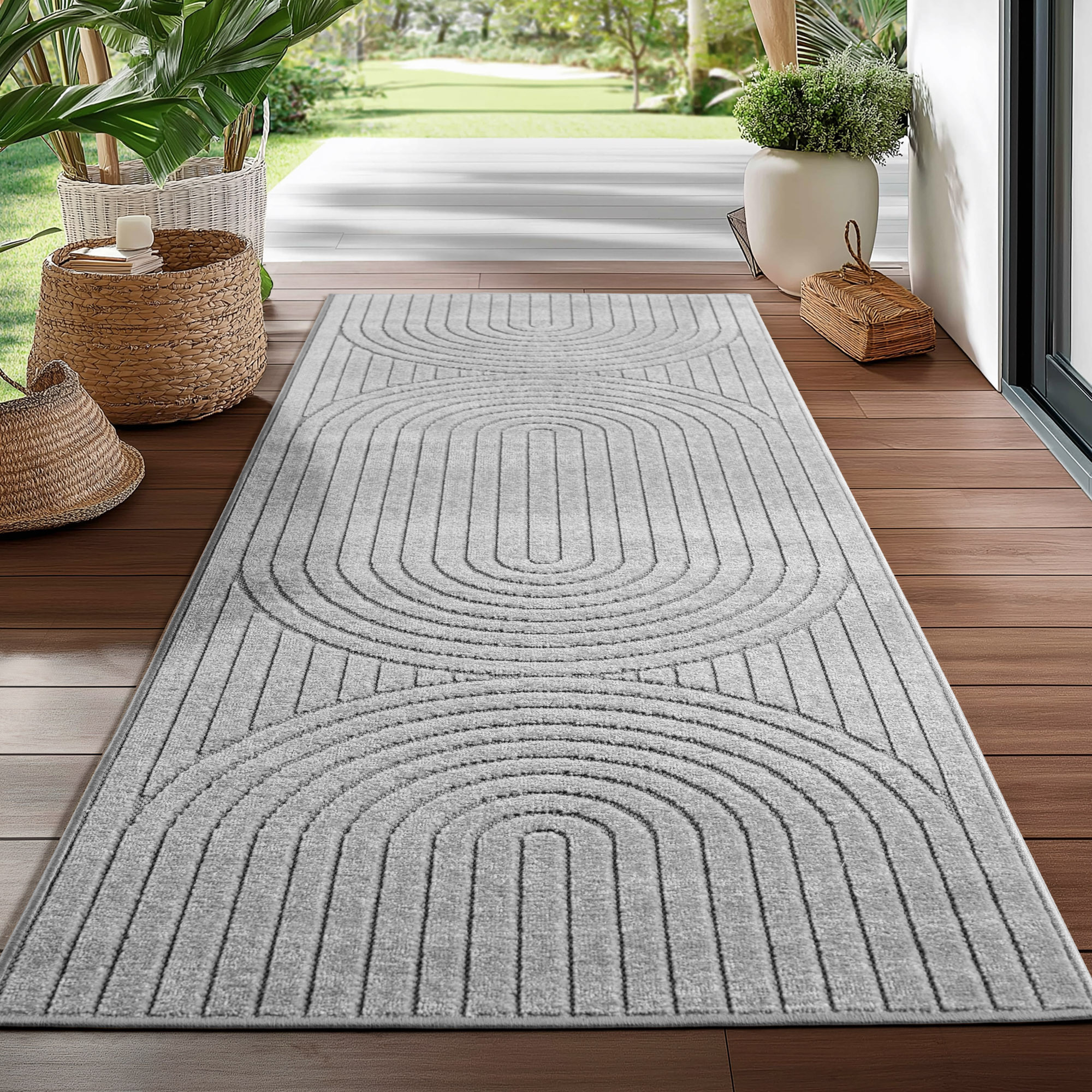 NOVA Buitenkleed Grijs – Indoor & Outdoor – Japandi Scandinavisch Design – 3D-Look – Weerbestendig