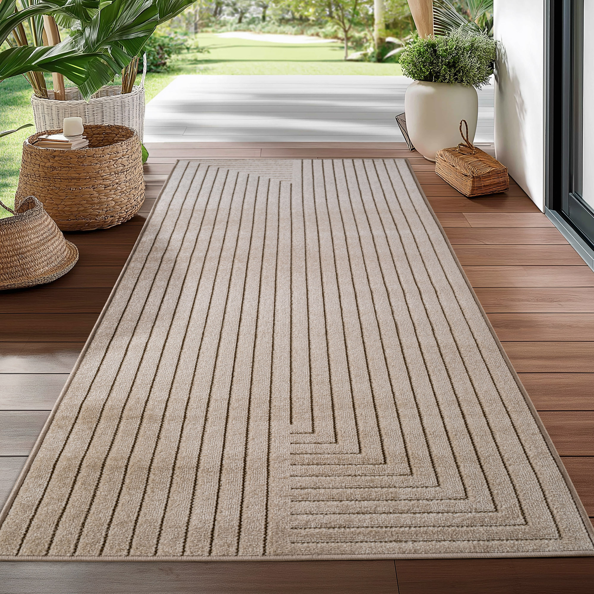 Buitenkleed NOVA – Indoor & Outdoor Vloerkleed– Japandi & Scandinavisch Design – Effen - 3D-Look - Weerbestendig & UV-proof - Beige
