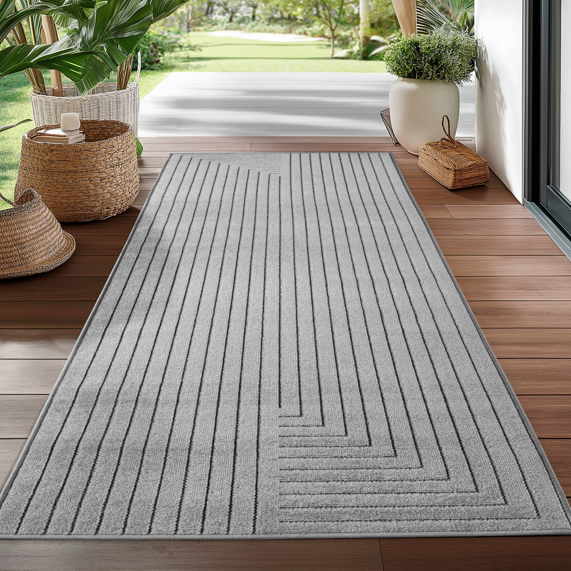 NOVA Buitenkleed Grijs – Indoor & Outdoor – Japandi Scandinavisch Design – 3D-Look – Weerbestendig