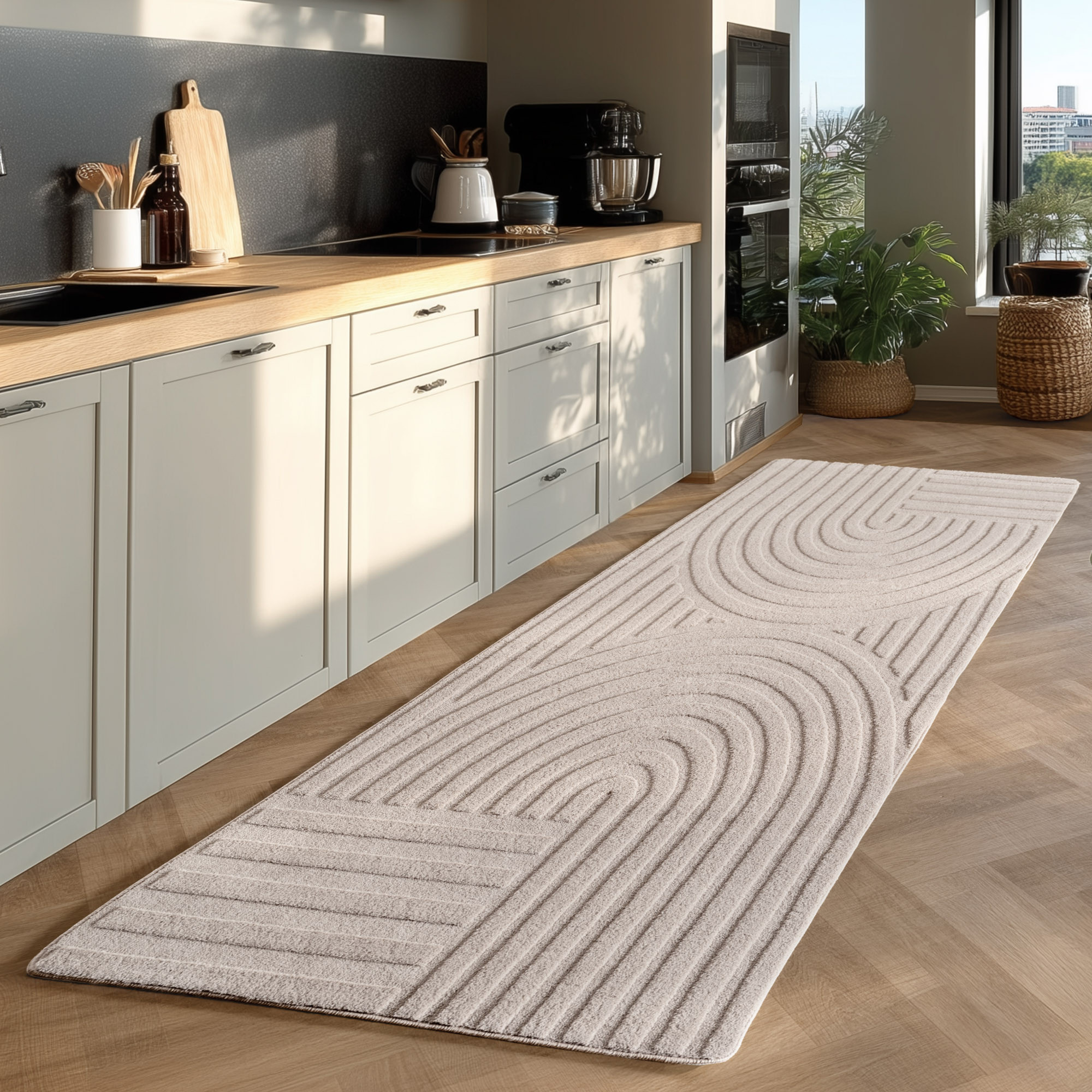 Japandi Vloerkleed Art - Hoogpolig - Scandinavisch Design - 3D-Effect - Creme