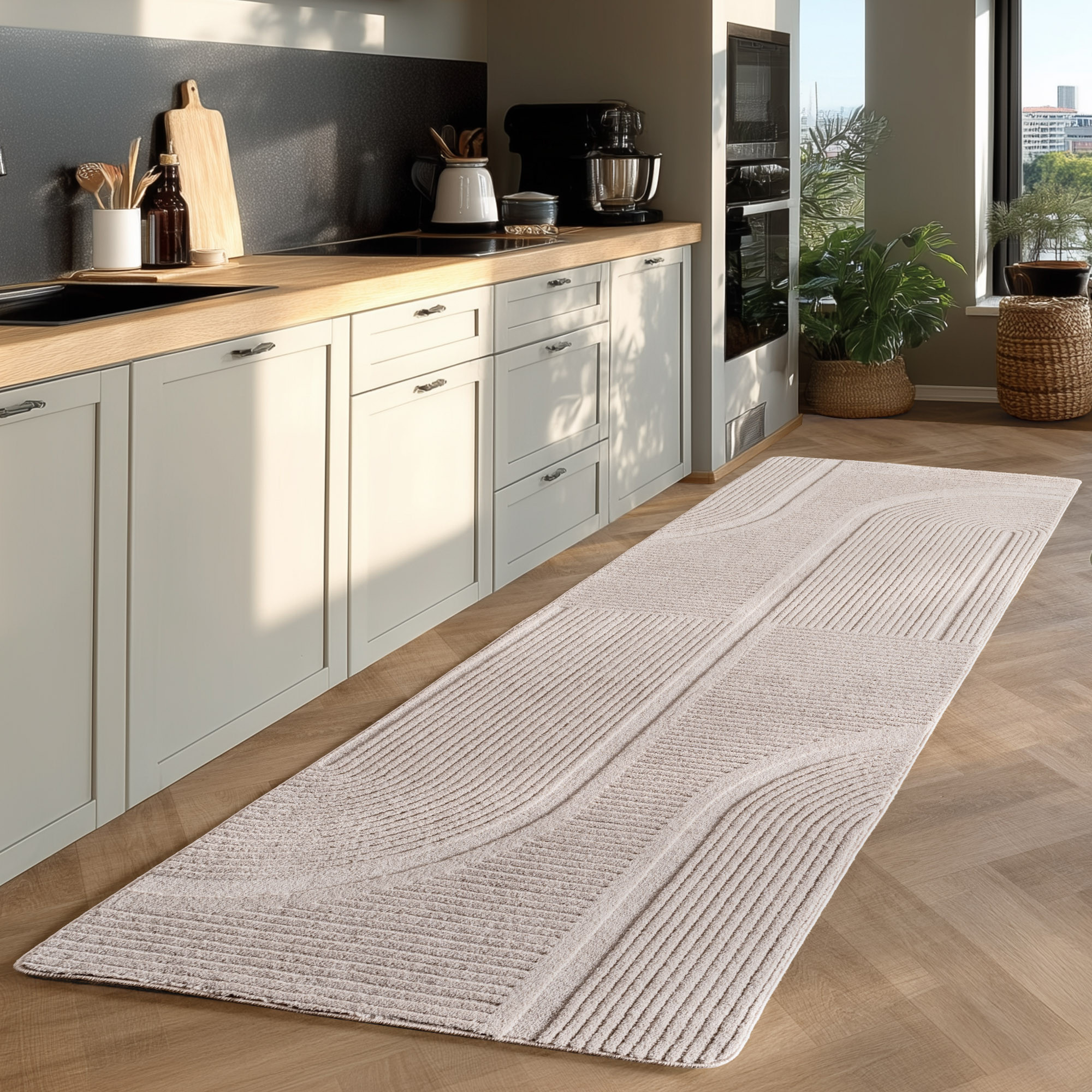 Japandi Vloerkleed Pompei - Hoogpolig - Scandinavisch Design - 3D-Effect - Creme