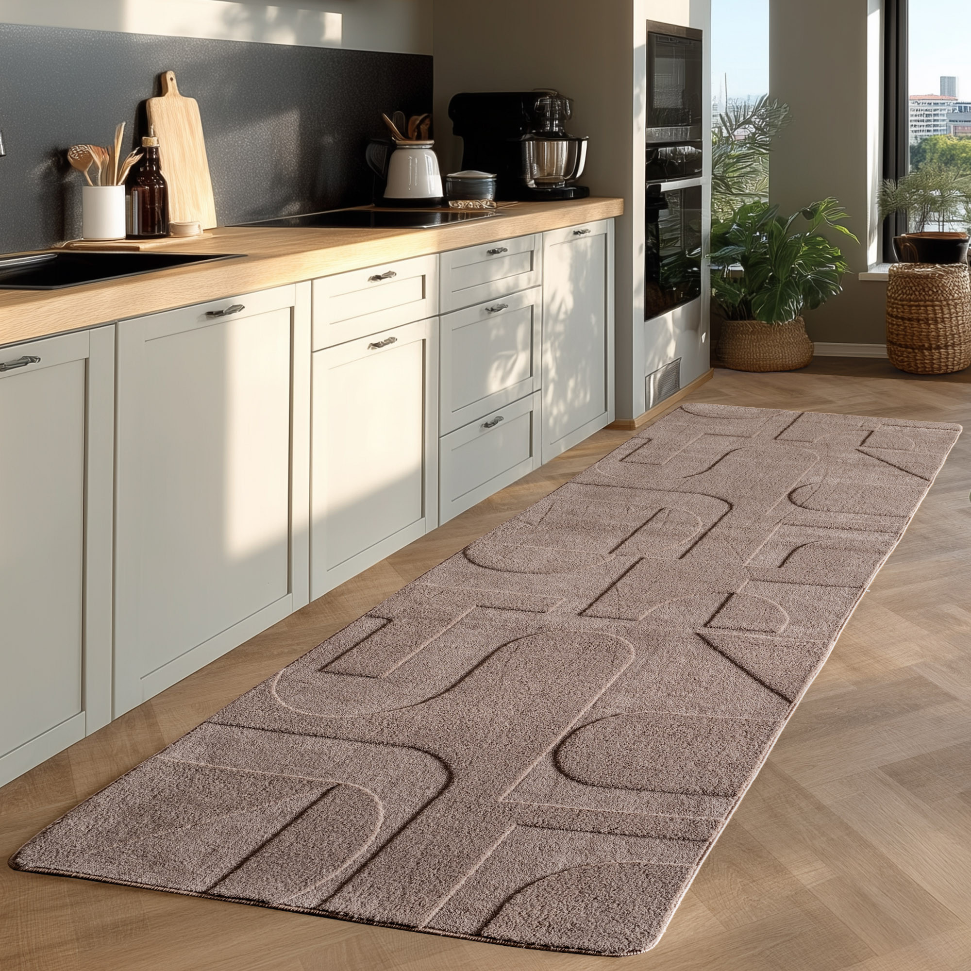 Japandi Vloerkleed - Hoogpolig - Scandinavisch Design - 3D-Effect - Beige
