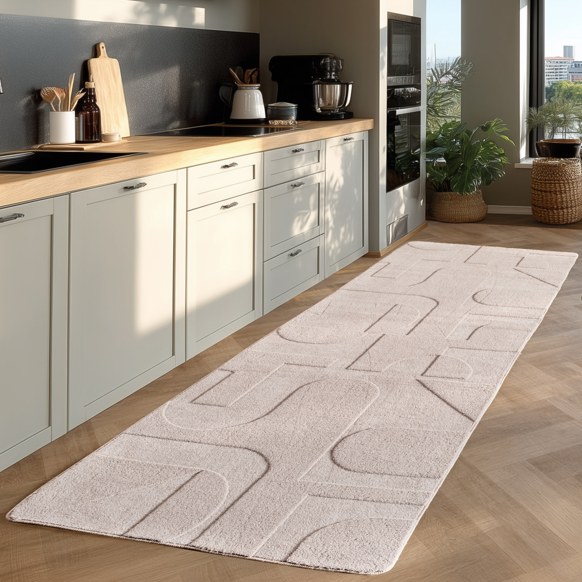 Japandi Vloerkleed - Hoogpolig - Scandinavisch Design - 3D-Effect - Creme