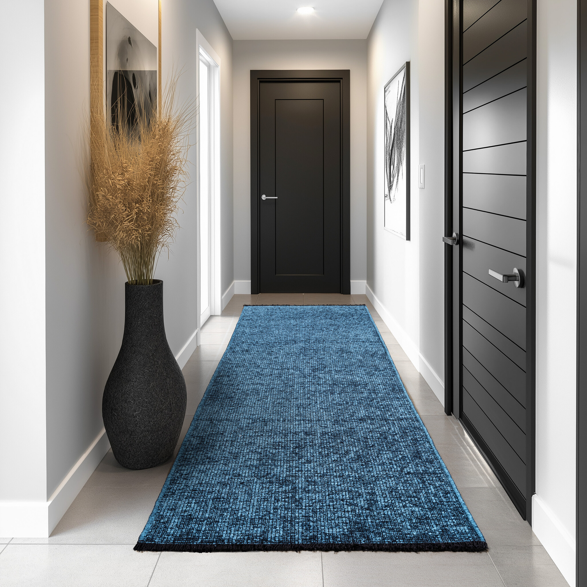 SPACE Vloerkleed – Laagpolig Velours – Modern & Sportief – Katoen & Chenille – Blauw