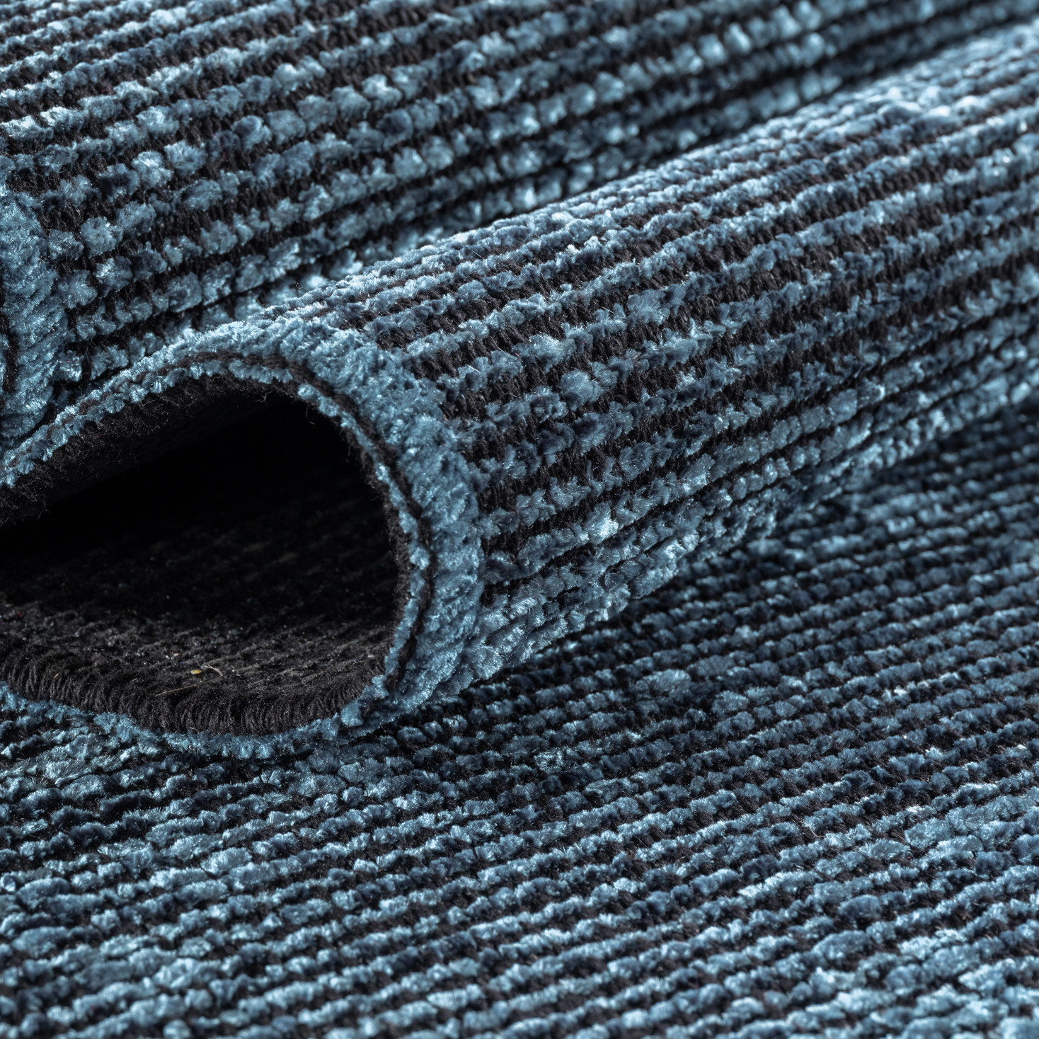 SPACE Vloerkleed – Laagpolig Velours – Modern & Sportief – Katoen & Chenille – Blauw