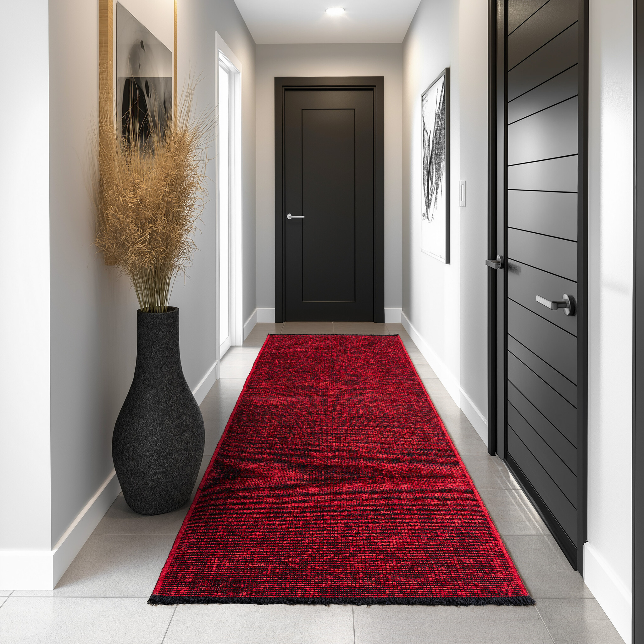 SPACE Vloerkleed – Laagpolig Velours – Modern & Sportief – Katoen & Chenille – Rood