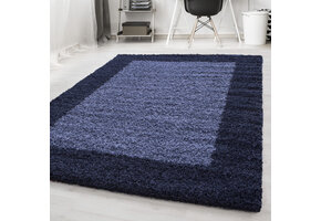 Basic Shaggy Kader vloerkleed Blauw Hoogpolig
