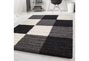Tapijtenloods Basic Shaggy Geblokt vloerkleed Zwart / Wit Hoogpolig