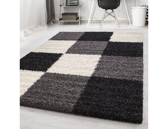 Tapijtenloods Basic Shaggy Geblokt vloerkleed Zwart / Wit Hoogpolig