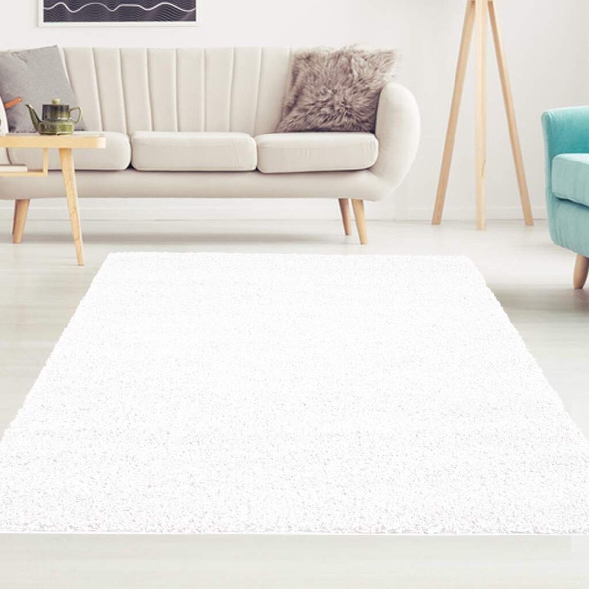 Outlet - Vierkant Shaggy Vloerkleed - Hoogpolig - Effen Wit